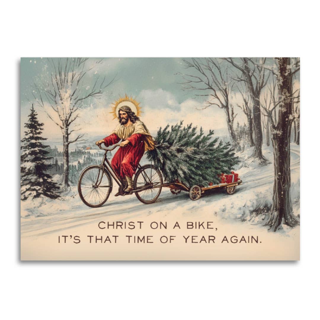 Christ on a Bike Funny Christmas Card