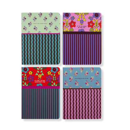 Floral Stripes Stitched Notebook Set