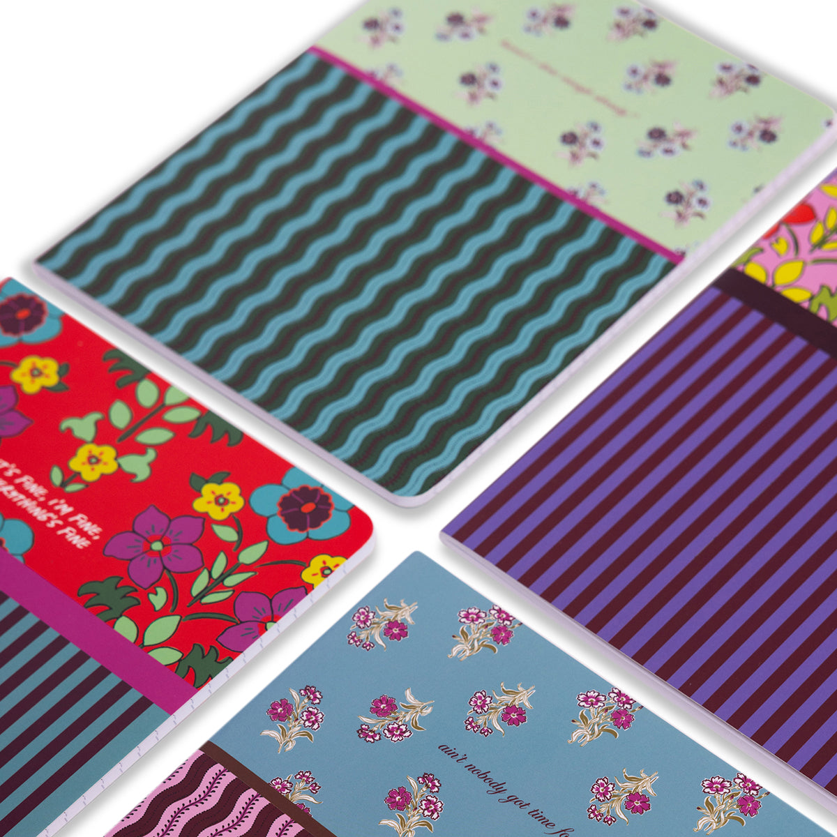 Floral Stripes Stitched Notebook Set