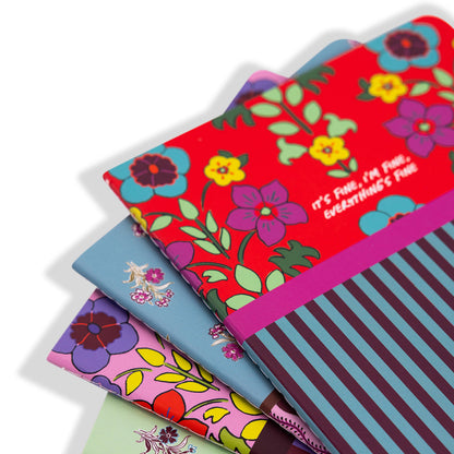 Floral Stripes Stitched Notebook Set