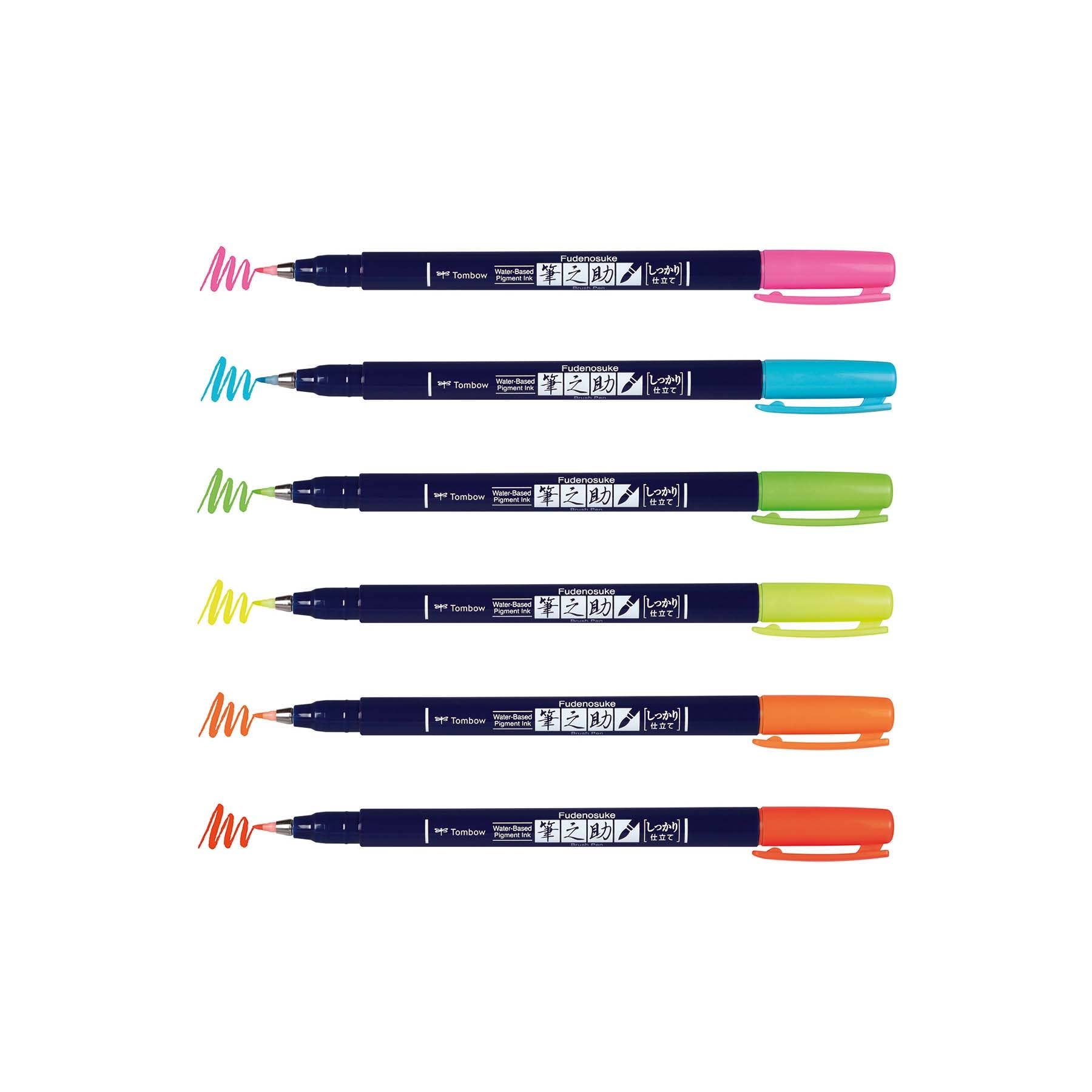 Fudenosuke Neon Calligraphy Brush Pens - 6-Pack - Bosc Paper Supply Co.