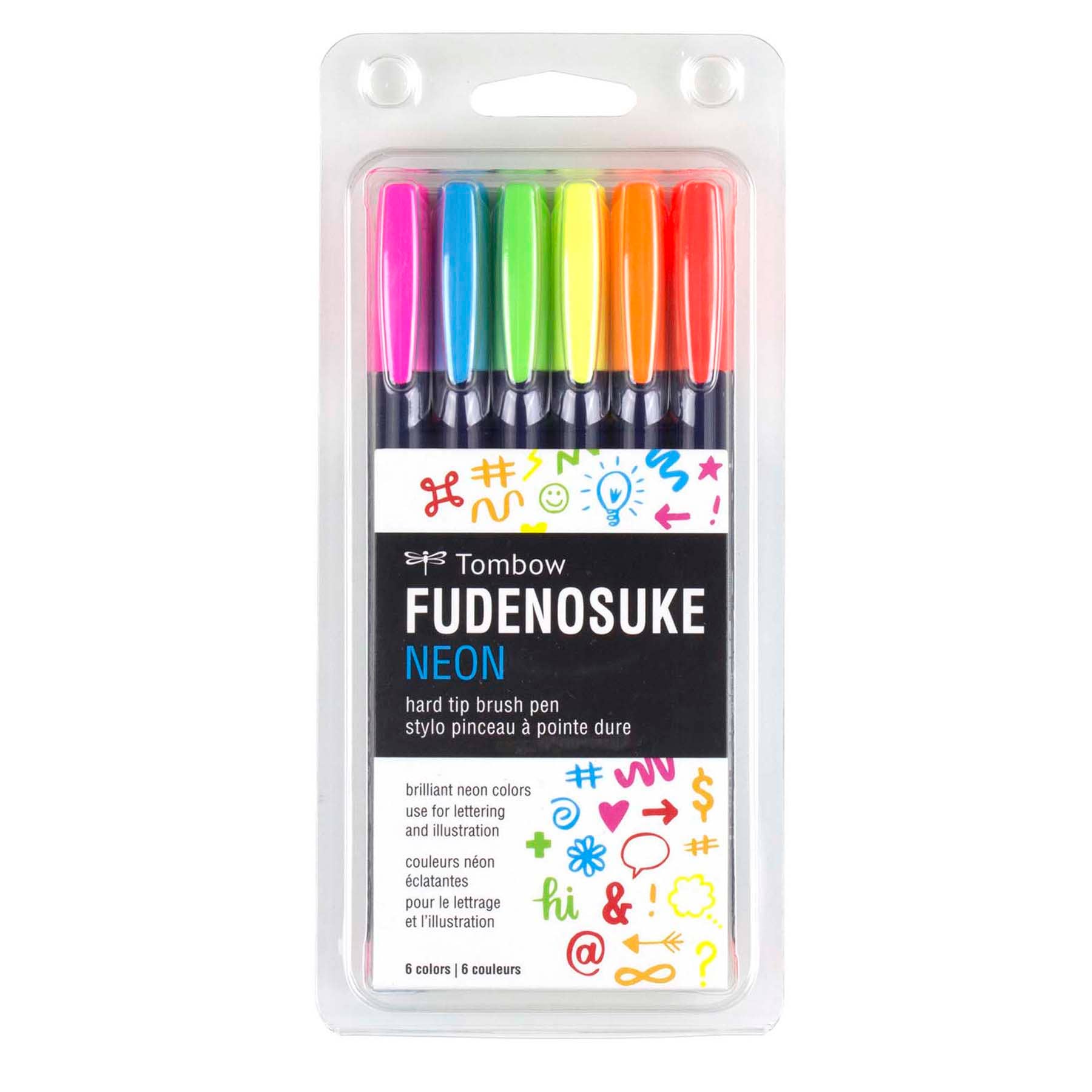 Fudenosuke Neon Calligraphy Brush Pens - 6-Pack - Bosc Paper Supply Co.