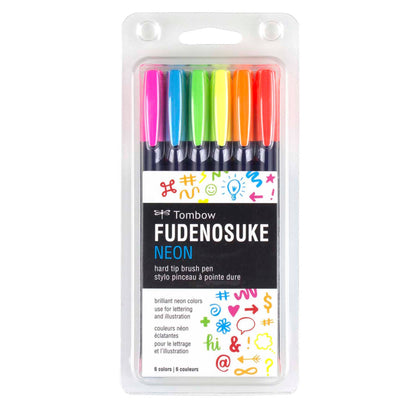 Fudenosuke Neon Calligraphy Brush Pens - 6-Pack - Bosc Paper Supply Co.