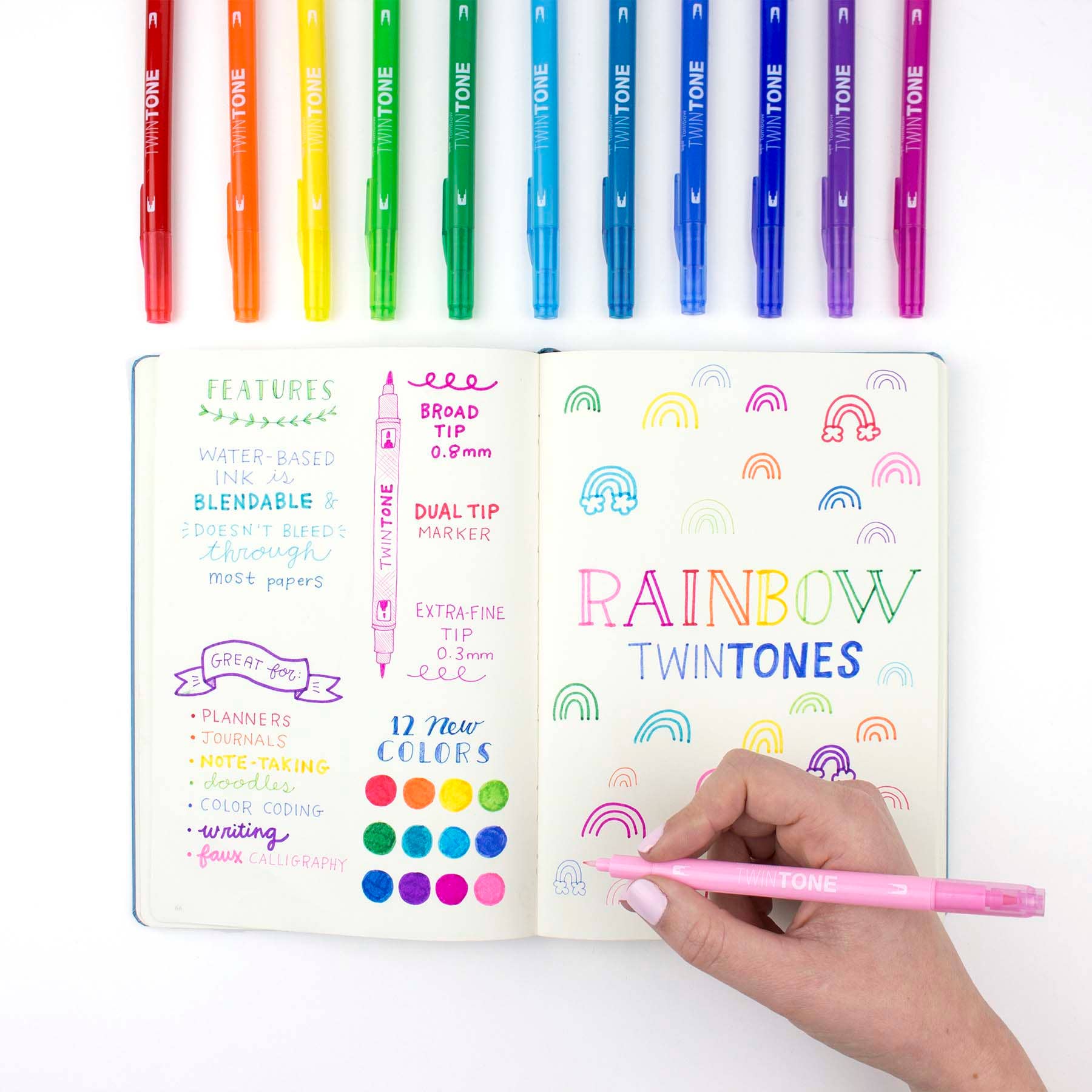 TwinTone Marker Set: Rainbow - 12-Pack - Bosc Paper Supply Co.