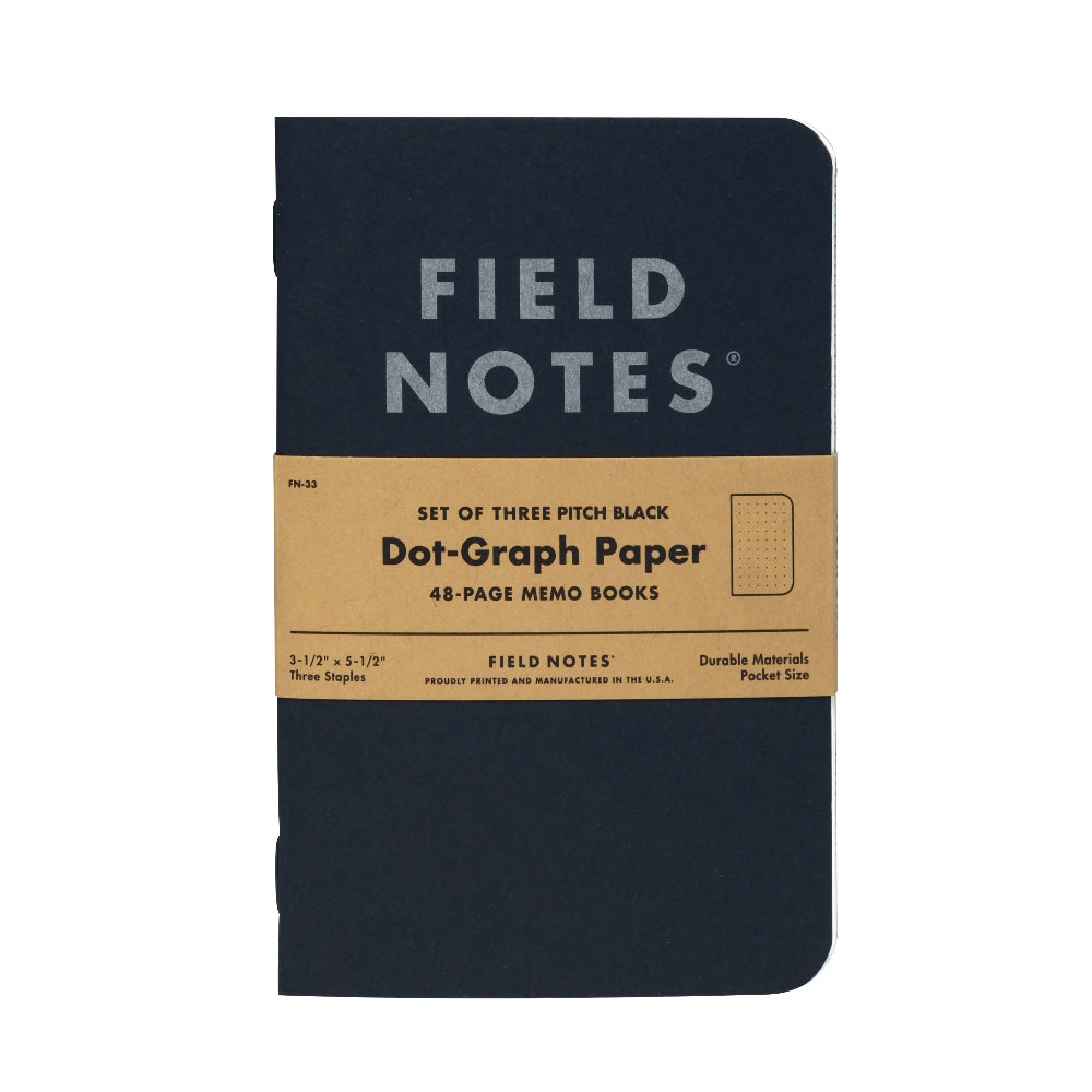 Pitch Black Memo Book - Dot-Graph Notebooks (3-Pack)