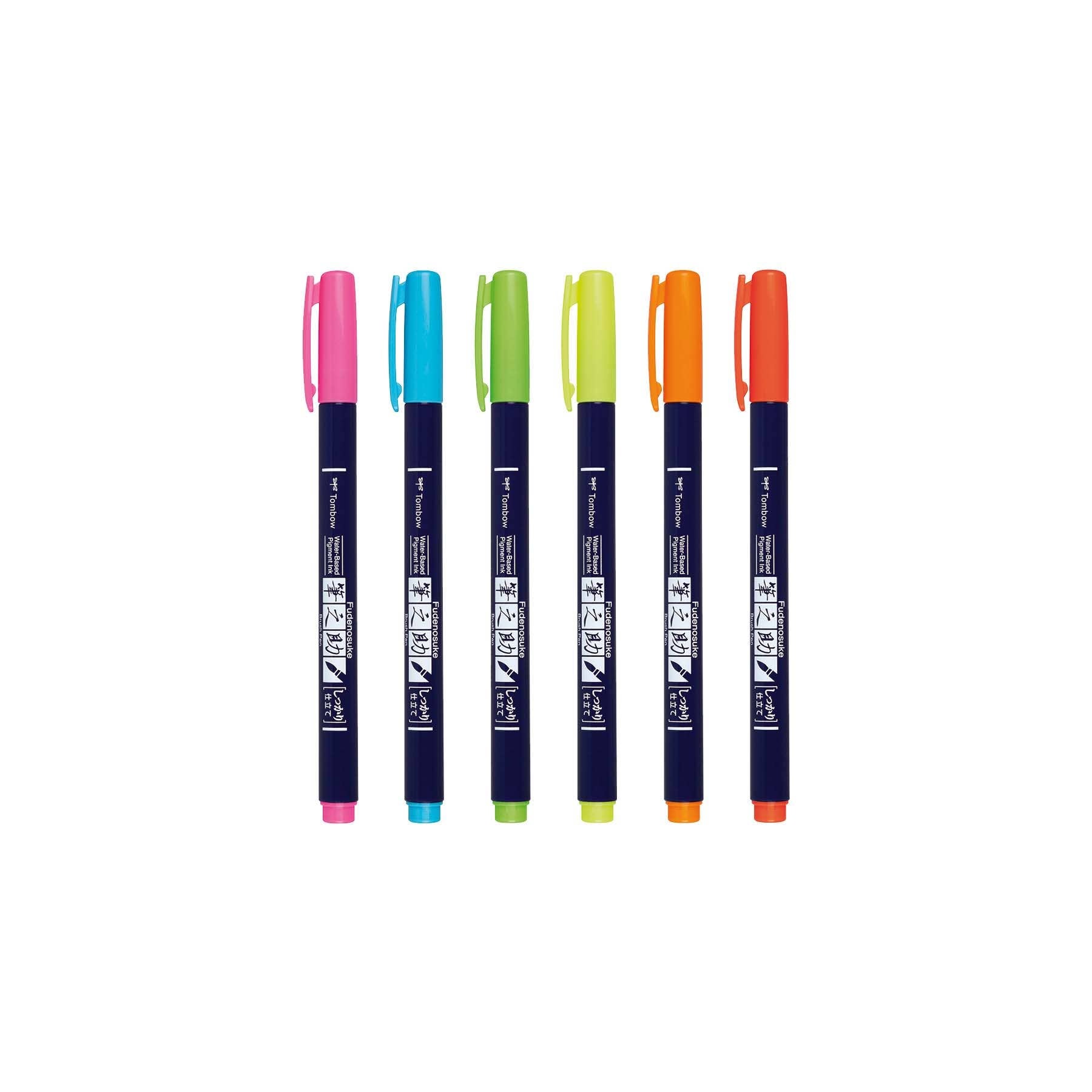 Fudenosuke Neon Calligraphy Brush Pens - 6-Pack - Bosc Paper Supply Co.