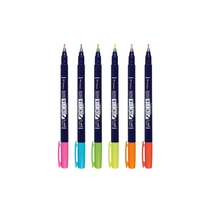 Fudenosuke Neon Calligraphy Brush Pens - 6-Pack - Bosc Paper Supply Co.