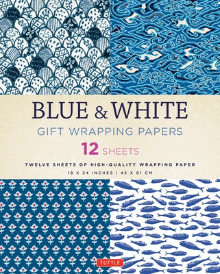 Blue & White Gift Wrapping Papers - 12 Sheets: 18 X 24 Inch (45 X 61 CM) Wrapping Paper by Tuttle Studio