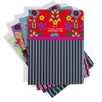 Floral Stripes Stitched Notebook Set
